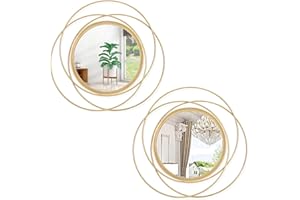 HLFMVWE 2 Pcs Decorative Circle Wall Mirror Gold Round Modern Mirrors Wall Art Ring Metal Wall Decor Wall Mounted Mirror for Bedroom Living Room Entryway Hallway