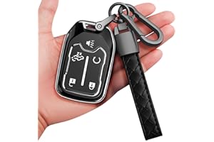 Sindeda for Chevrolet Key Fob Cover with Keychain Soft Full Protection Key Shell Key Case Compatible with GMC Suburban Tahoe Silverado Terrain Yukon Sierra 1500 2500 3500 HD Chevy (Silver, 5 Button)