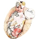 Galabloomer Newborn Receiving Blanket Headband Set Flower Print Baby Swaddle Blankets (Garden Flower)