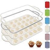 2 Packs 24 Cups Silicone Muffin Pan with Metal Reinforced Frame Mini Size Cupcake Pan Tray Egg Bites Silicone Circle Cookie Molds Muffin Tin Tart Pans Baking Sheet Set for Breakfast Sandwiches