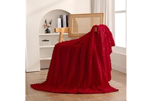 PUNCUNTEX Red Throw Blanket 50"×60" inches Gifts for Mom Fuzzy 3D Jacquard Decorative Flannel Fleece Super Soft Plush Cozy Blanket for Couch Sofa Chair Lightweight