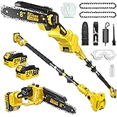 2-in-1 Electric Pole Saws for Tree Trimming,8" Mini Chainsaw Cordless with Extension Pole, 1000W Brushless Motor,Auto Oiling,15.58 FT Max Reach Extension Pole for Outdoors Pruning with 2รBatteries