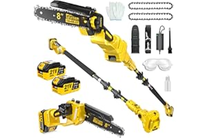 GISAM 2-in-1 Electric Pole Saws for Tree Trimming,8" Mini Chainsaw Cordless with Extension Pole, 1000W Brushless Motor,Auto Oiling,15.58 FT Max Reach Extension Pole for Outdoors Pruning with 2×Batteries
