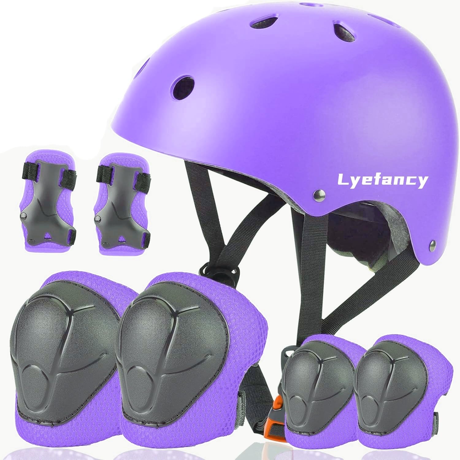 Lyefancy Kids Bike Helmet and Pads Set for 3-13 Years old Boys Girls, Toddler Helmet Protection Gear, Adjustable Safety Kids Helmet Knee Pads Set for Scooter Cycling Skateboard Skating(Purple, S)