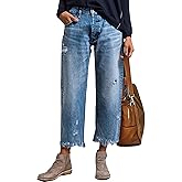 QLAUYIOE Women's Ripped Straight Leg Jeans High Waisted Raw Hem Loose Denim Pants with Pockets