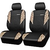 CAR PASS Leather Leopard Two Front Seat Cover Only, Universal Quilting Waterproof Deluxe PU Premium Vinyl Luxury Car Seat Cover Airbag Compatible for Most Sedan,SUV,Truck(Two Front, Brown Leopard)