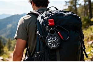Mini Survival Compass with Carabiner,Waterproof Compass, 2 in 1 Zinc Alloy Clip-on Direction Guide Keychain Holder Hook Emerg
