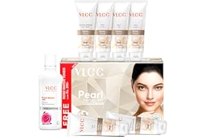 VLCC Pearl Facial Kit with 7 Skin Care Products - Cleanser with Toner, Face Cream, Face Scrub, Gels, Mask, Rosewater Toner - 