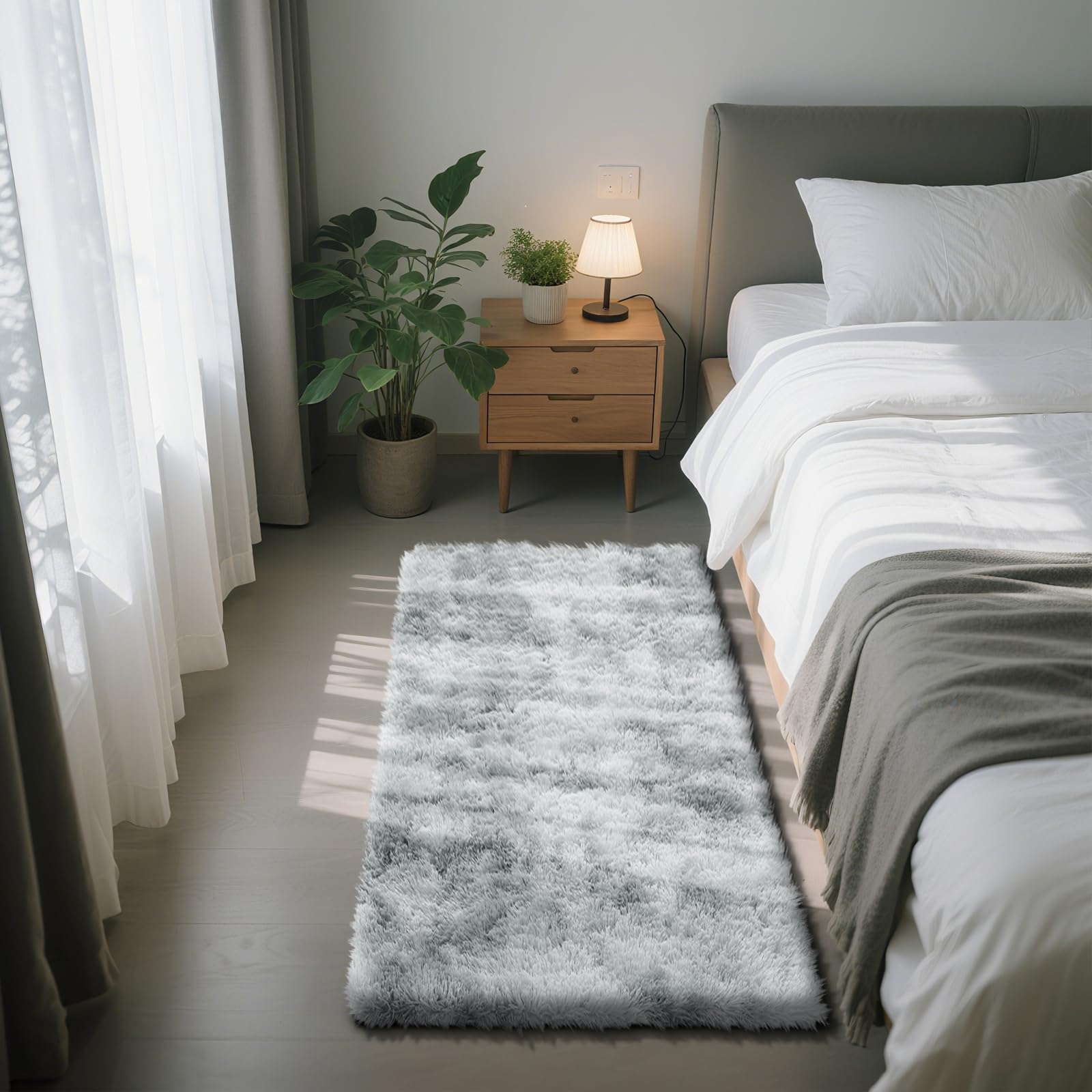 Fluffy Rug Shaggy Area Rug, Mottling Grey 2x4 Area Rugs for Bedroom, Small Bedside Rug, Soft Fluffy Shaggy Entryway Throw Rugs for Living Room Bedroom Kids Room Home Decor