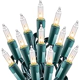 Minetom Clear Christmas String Lights 100 Count 25 Feet Incandescent Bulb Mini Lights for Indoor Xmas Tree Garland Birthday Wedding Party Festival Decoration, Green Wire