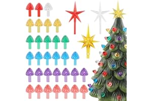 Ceramic Christmas Tree Replacement Light Set - 140Pcs Vintage Bulbs, Medium Ornaments, and 3Pcs Topper Stars