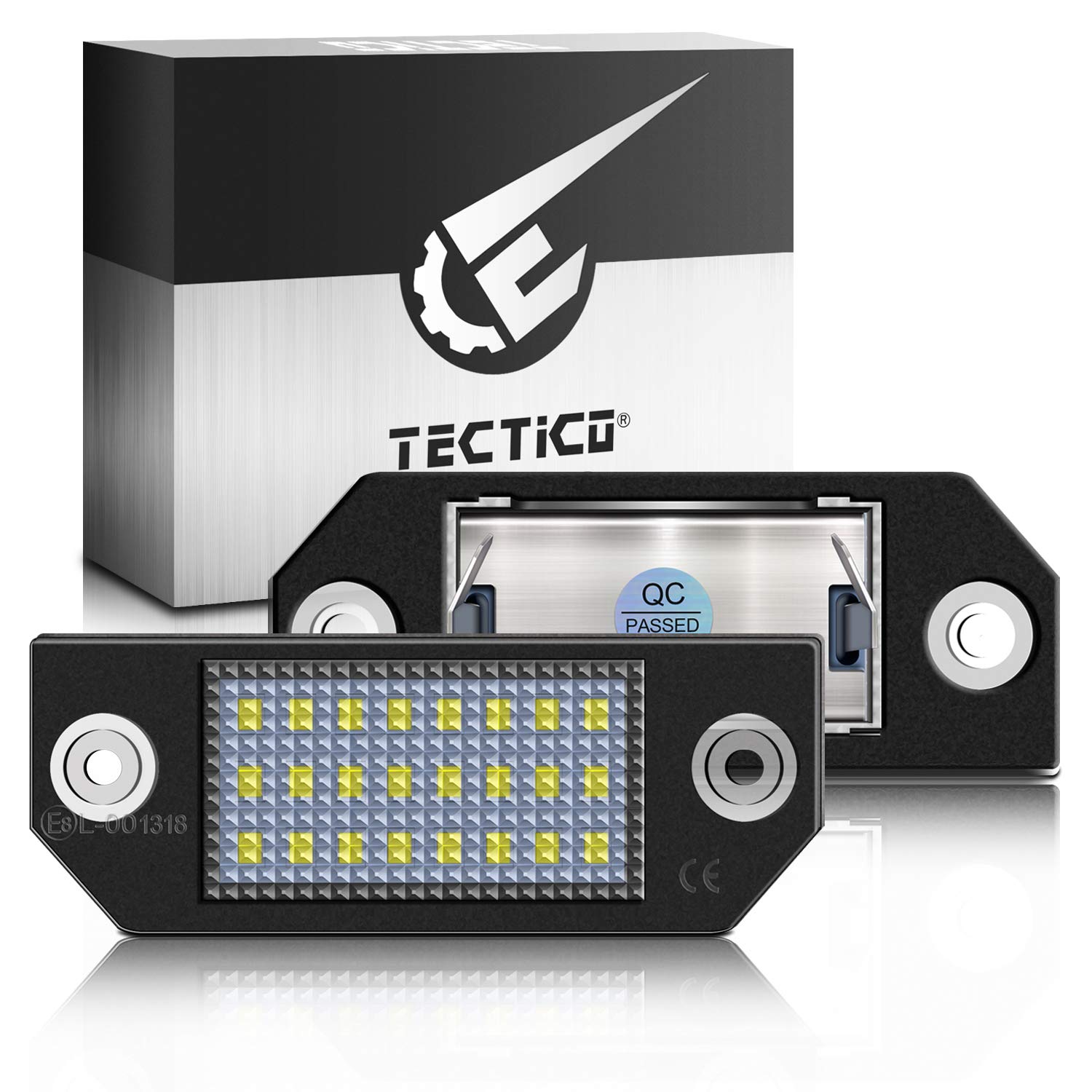 TECTICO LED Rear Number Plate Bulb SMD Bright White Canbus License Plate Lights Compatible with Ford Focus MK2 (2003-2008) / C-Max (2003-2007), 2 Lamps