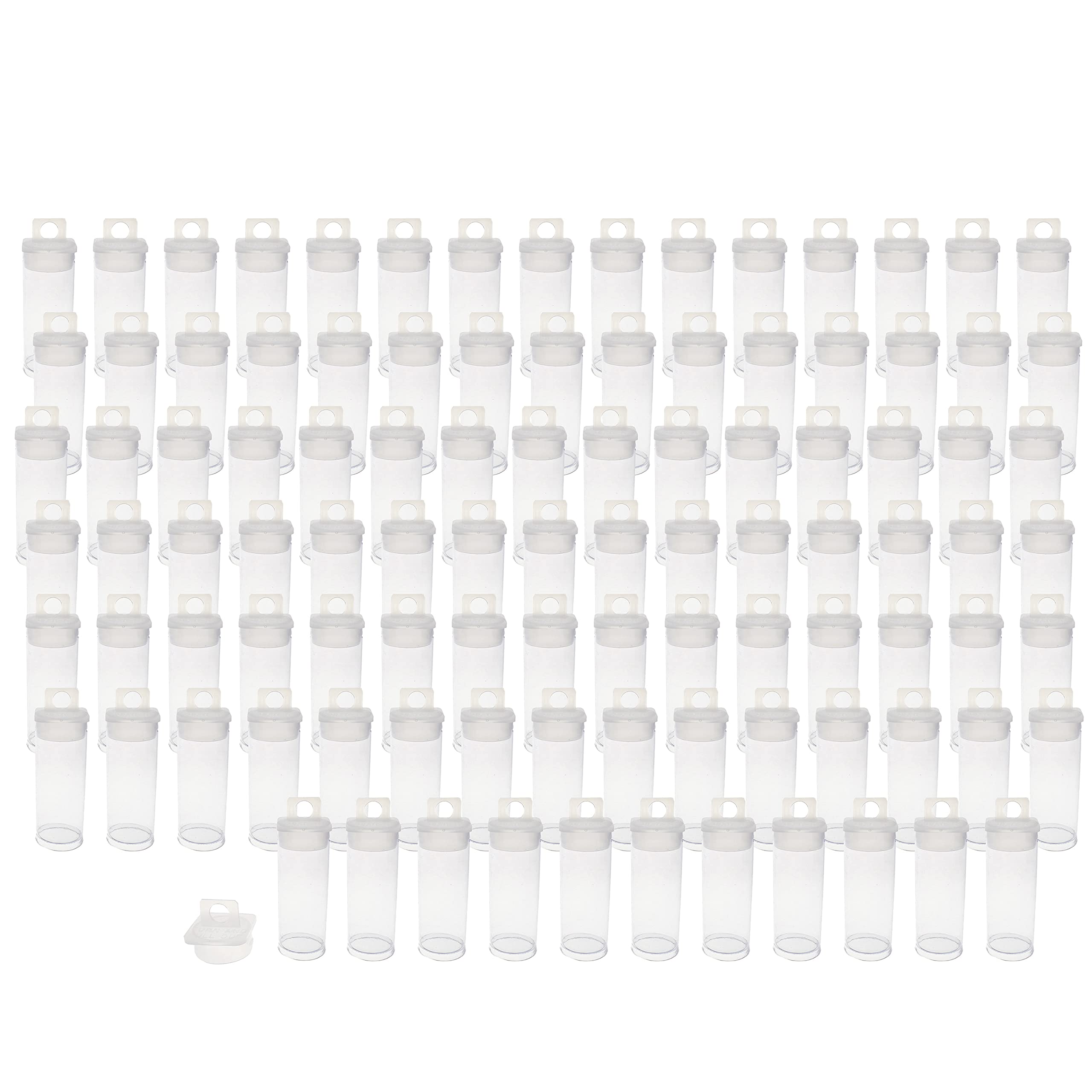 The Beadsmith Clear Plastic Tubes - 2-Inch-Long Round Tubes, 3/4 Inches in Diameter - Hanging Caps - Use for Beads, Bath Salts, Wedding & Party Favors, Home or Office Storage - Bag of 100