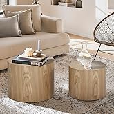 kevinplus Wood Side Table Round Small Coffee Tables Nesting End Table Set of 2 for Living Room Bedroom Office, No Assembling 