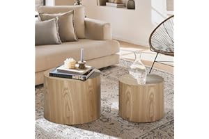 kevinplus Wood Side Table Round Small Coffee Tables Nesting End Table Set of 2 for Living Room Bedroom Office, No Assembling (Oak/Walnut - Round)