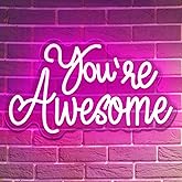 You Are Awesome Neon Signs Dimmable Inspirational LED Neon Lights for Wall Decor Pink USB Positive Quotes Light up Sign for Bedroom Wedding Birthday Classroom Home Office Bar Hanging Decor