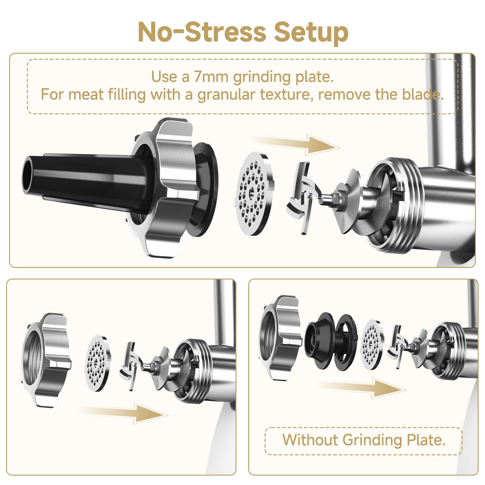 AMZCHEF Electric Meat Grinder,Sausage Stuffer Maker With Blades,3 Plates, Sausage Tube & Kubbe Kit for Home & Kitchen Using