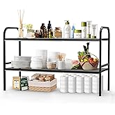 HADWER Expandable 2-Tier Under Sink Organizer, 8 Removable Plastic Boards, Tool-Free Installation (Black, 2-Tier 8 Boards)