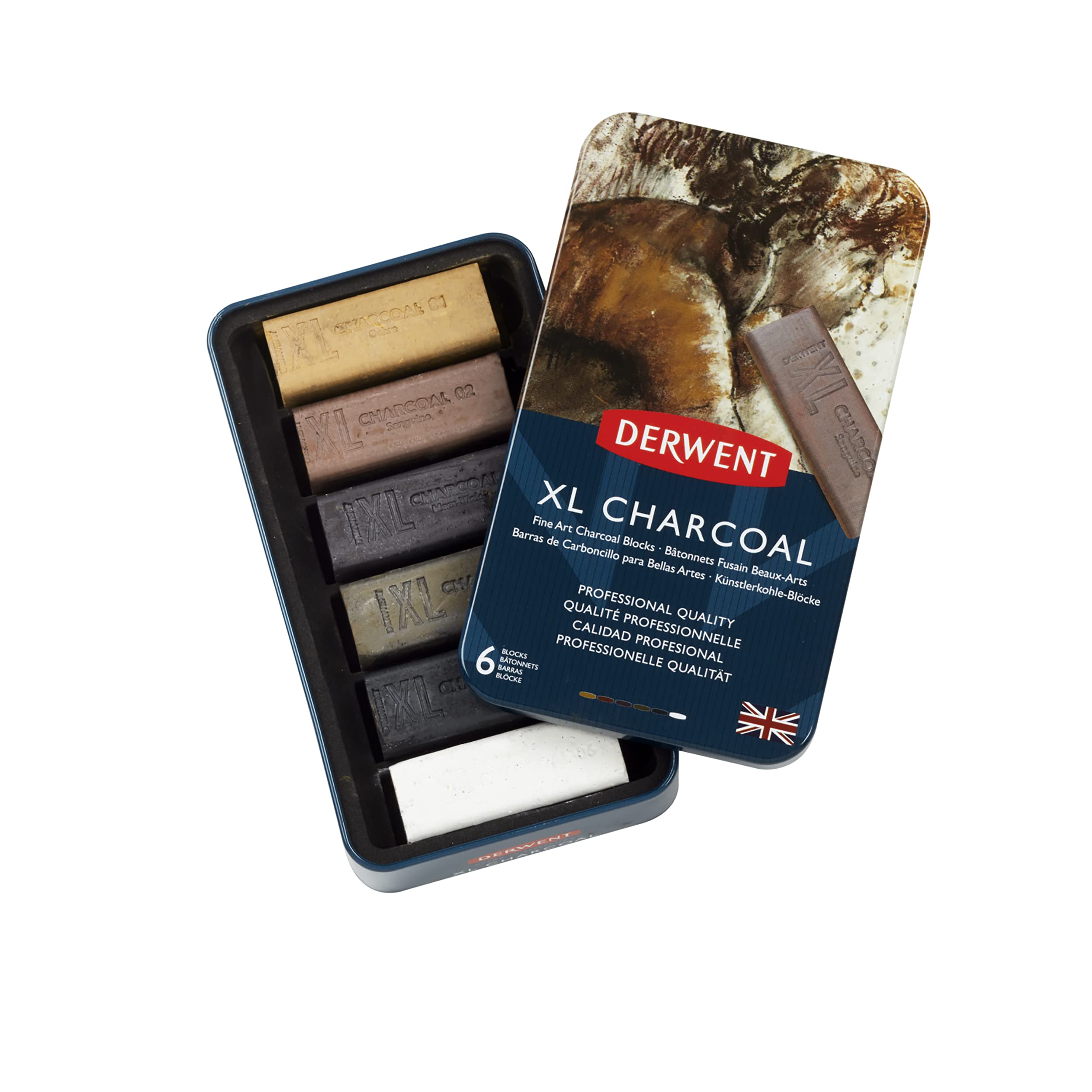 Derwent XL Charcoal Drawing Blocks, Set Of 6, Water-Soluble, Ideal For Layering, Professional Quality, 2302009