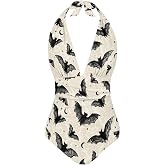 Irisjudy Colorful Tummy Control Bathing Suits for Women, V Neck One Piece Swimsuits Self Tie Halter Swimwear Plus Size
