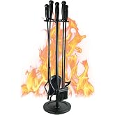 Tomersun Fireplace Tools 5 Pcs 31.5In Fireplace Tool Set Indoor Fireside Accessories Large Fire Place Tools Set Outdoor Fireplace Kit with Poker Shovel Tongs Brush, Stand
