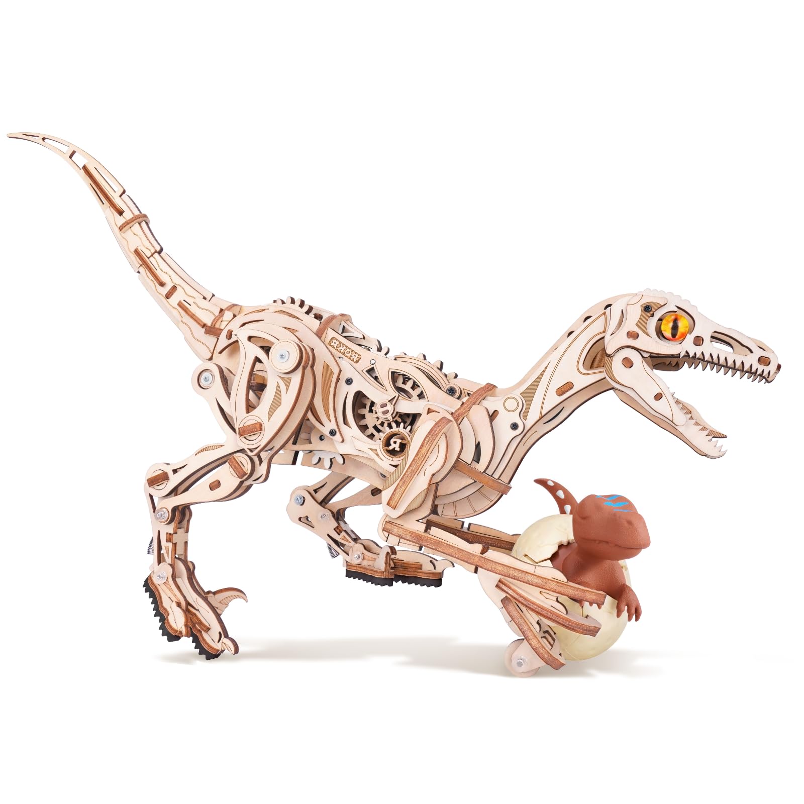 ROKR 3D Wooden Puzzle Velociraptor Dinosaur Model Kits For Adults To Build Mechanical Walking Dino Biomimetic Movement,189 PC (LD01)