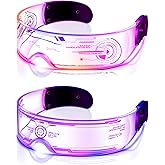 TOODOO 2 Pairs LED Visor Glasses 7 Colors Futuristic Glasses Light up Punk Accessories for Rave Party Costume