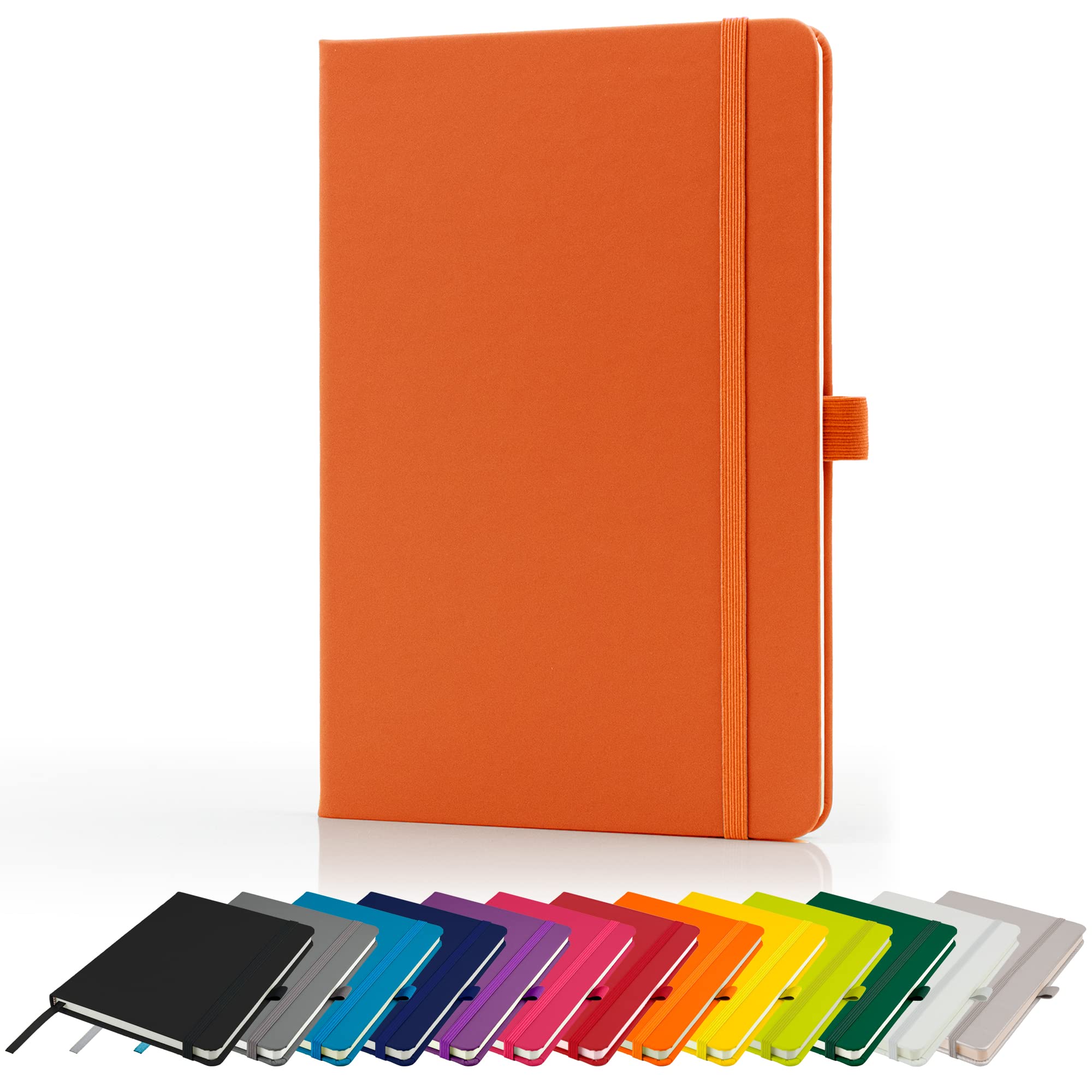 Savvy Bee Premium A5 Notebook New Lined Hardback Journal with Pen Loop, 196 Page, Elastic Closure and Ribbon Marker Notepad Note Book Notes Pad (Orange)