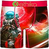 Ethika Men’s Mid Boxer Brief, 4-Way Stretch Performance Underwear - Red Planet