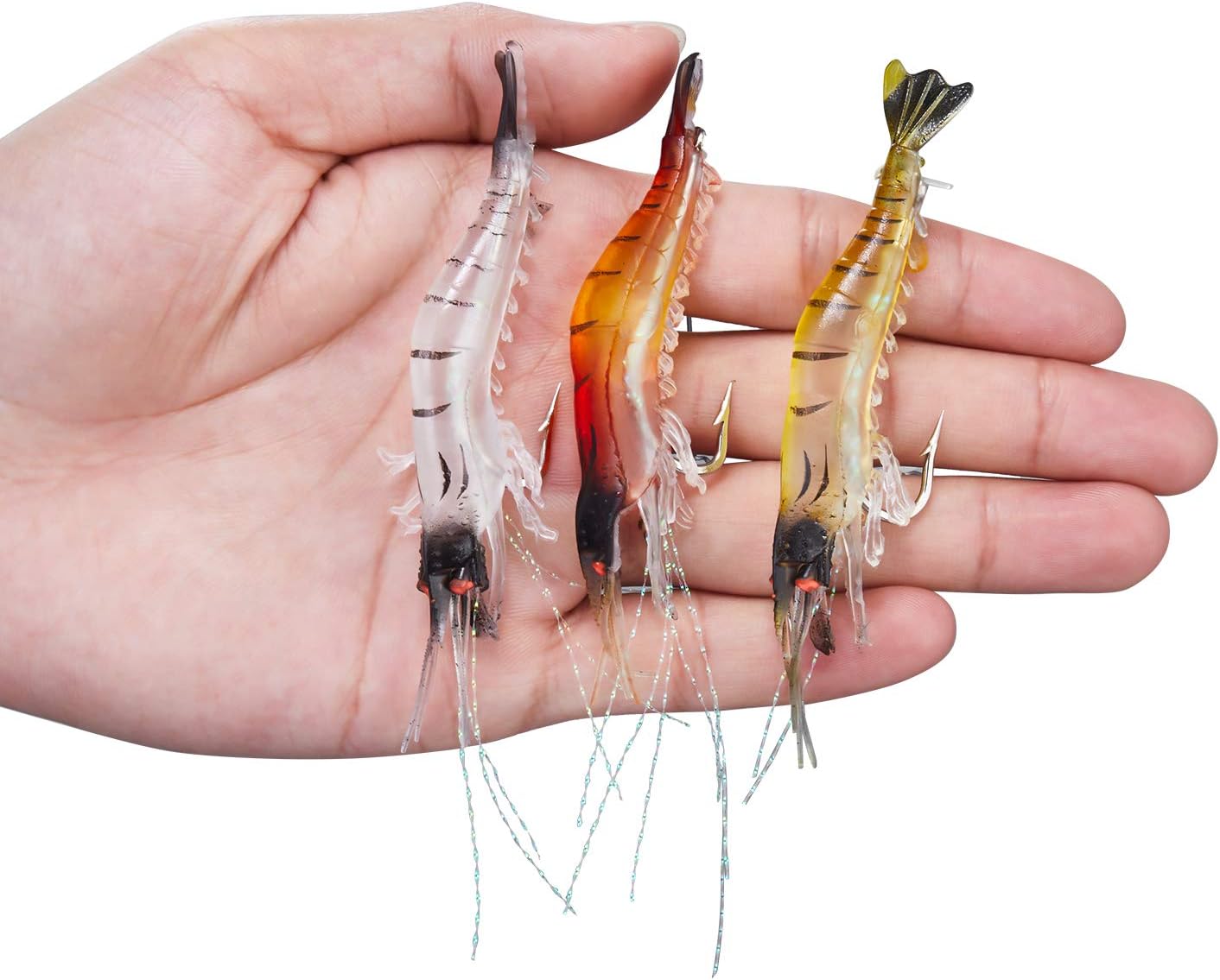 WANBY Artificial Silicone Soft Shrimp Lure Baits Set Luminous Swimbait Shrimp Fishing Lure with Hooks Fishing Tackle Freshwater/Saltwater (6PCS) - Image 4