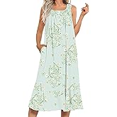 Ekouaer Women's Nightgowns Long Sleeveless Night gown with Pockets Soft Ladies Nightdress