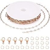 Cheriswelry 16.4 Feet Rose Gold Stainless Steel Chains Dapped Jewelry Making Chains Necklace Chains Bracelet Oval Link Chains 4x2mm with 5pcs Lobster Claw Clasps & 20pcs Jump Rings