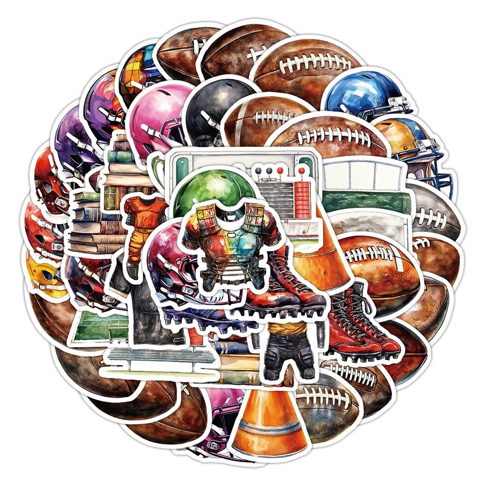 Classic American Football Vinyl Stickers, 50 PCS Waterproof Sports Decals for Laptops, Scrapbooking, Journals, Notebooks, Water Bottles, Suitcases, Phones & DIY Decor