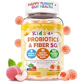 Kids Probiotic Gummies + 5g Prebiotic Fiber for Digestive Support, 60 Cts | 12 Billion CFU &amp; 10 Probiotic Strains - Organic Inulin, Fruit &amp; Veggie Fiber, Vitamins for Kids&rsquo; Daily Gut,Digestion &amp; Immune