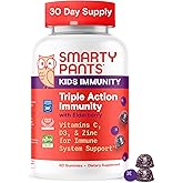 SmartyPants Kids Immunity Elderberry Gummies: Kids Immune Support Supplement, Vitamin C, Vitamin D, Vitamins B6 & B12 and Zinc, Gluten Free, Elderberry Flavor, 60 Count (30 Day Supply)