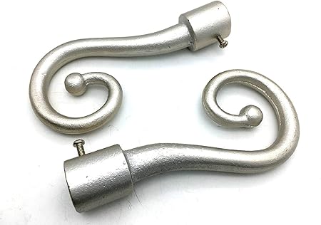 1 X Pair Of Brushed Silver 19mm Curtain Pole Finials Metal Swirl