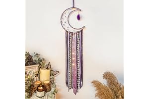 ANROYE Witchy Crescent Moon Dream Catcher with Purple Agate, Witch Pagan Woven Wall Hanging Dreamcatcher with Light, Gothic Wiccan Hippie Decor with Ornament Decoration Women Gift for Bedroom Christmas