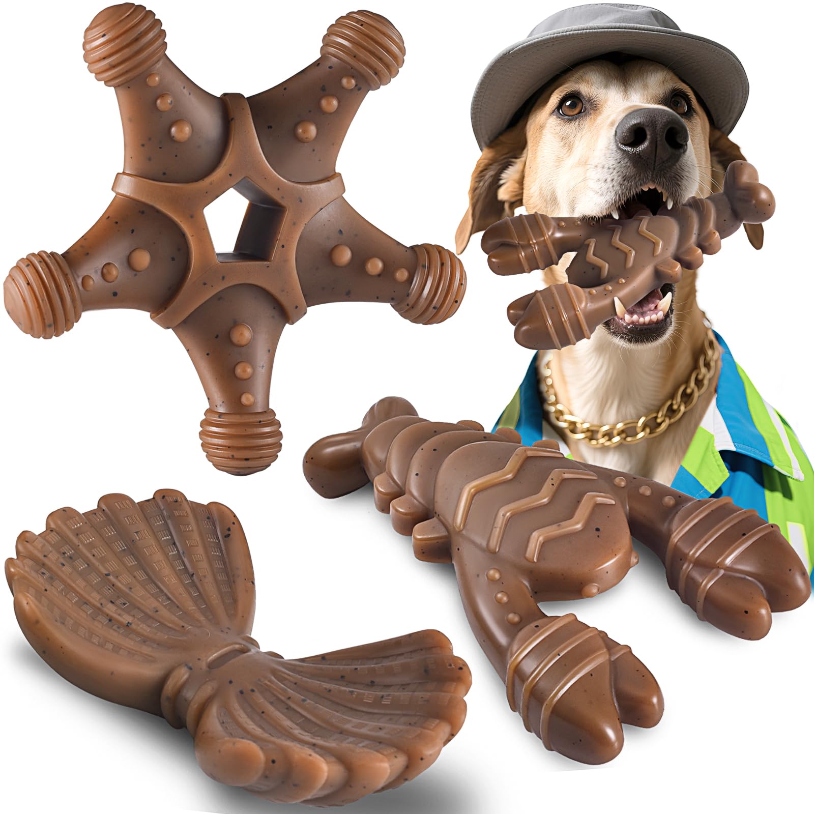 Photo 1 of Dog Toys for Aggressive Chewers, Indestructible Toys for Large Dogs, Dog Chew for Large Medium Small Breed, 3 Pack Super Chewer with Tough Nylon, Gift for Dogs