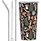 Yobvec Mushroom Tumbler Cup with Lid and Straw, 20 Oz Stainless Steel Insulated Cute Mushroom Mug, Mushroom Gifts for Men Women