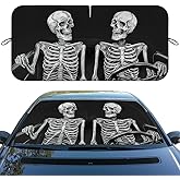 Funny Skull Car Front Window Sun Shield - Black Novelty Skeleton Heatshield Sun Shade Visor Protector for Sedan Truck SUV - 59