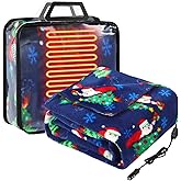 Tuanse 58 x 43 Inches 12 Volt Heated Car Blanket Plug in Portable Car Electric Blanket with Cigarette Lighter, Temperature Controller and Storage Bag for Rv Truck Traveling(Dark Blue,Santa Claus)