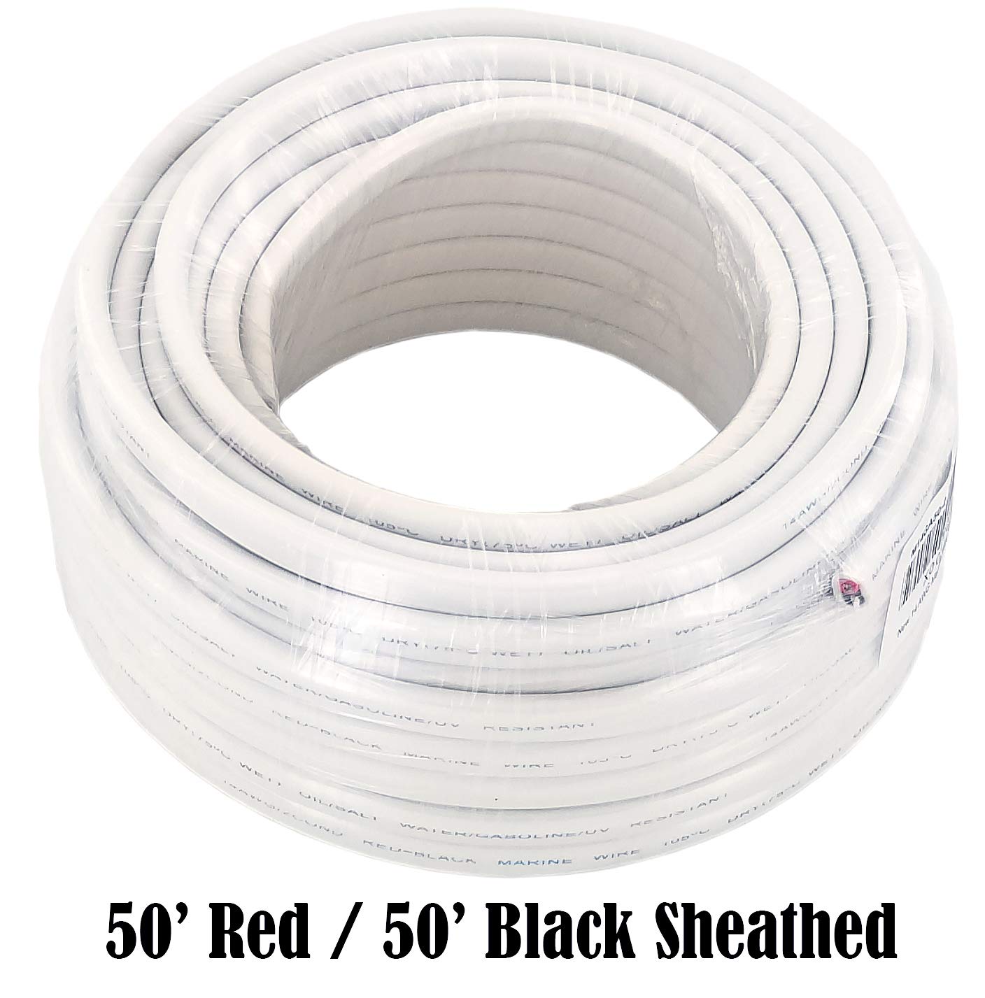 14 Gauge (American Wire Ga) Tinned Pure Copper Red Black Duplex Sheathed Marine Boat Wire. | Cable Length: 100 FT (Also Available in 50 FT roll) - - 