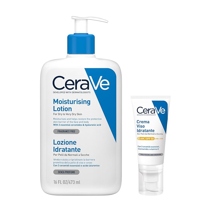 CeraVe Kit Idratante, Con Crema Viso Giorno SPF50 e Lozione Corpo