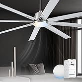 72 lnch lndustrial Smart Celing Fan with Light and Remote Control via WIFI Alexa,Large Celing Fan with 8 Brushed Nickel Aluminum Blades,6 Speed Noiseless DC Motor Indoor Outdoor Ceiling Fans for Patio