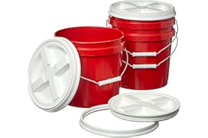 Consolidated Plastics 2 Gallon Food Grade Buckets & White Gamma Seal Lid, BPA Free Container Storage, Durable HDPE Pails, Made in USA (3 Pack, Red)