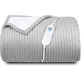 Electric Heated Blanket Queen Size 84" x 90" | 6 Heating Levels & 8h Auto Timer | Full Body Fast Heating and Ultra Soft Flannel, Machine Washable Bed Sofa Home Office Use, Light Grey