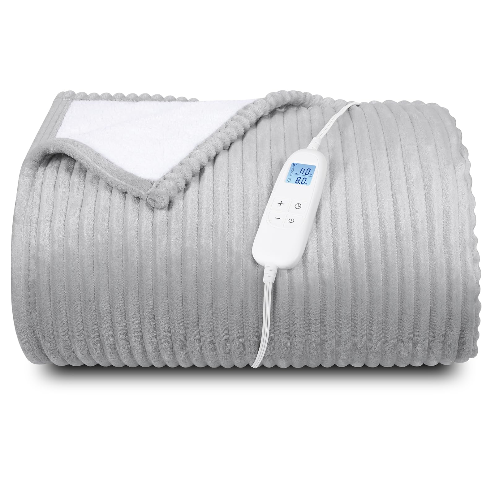 Photo 1 of Electric Heated Blanket Queen Size 84" x 90" | 6 Heating Levels & 8h Auto Timer | Full Body Fast Heating and Ultra Soft Flannel, Machine Washable Bed Sofa Home Office Use, Light Grey