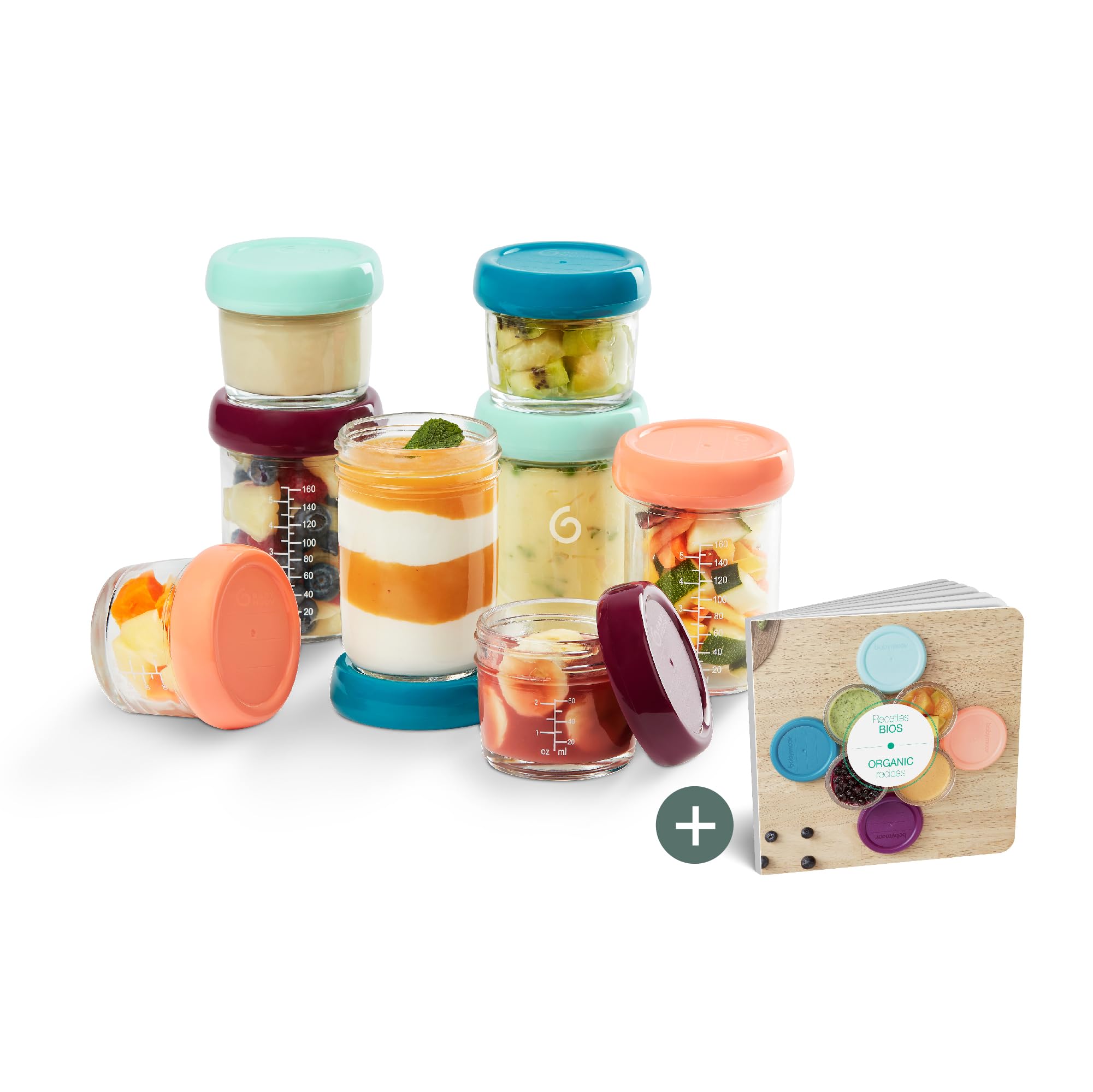 Babymoov Glass Babybols Baby Food Storage Containers - Airtight and Rewritable Lids, 4 x 100 ml and 4 x 220 ml