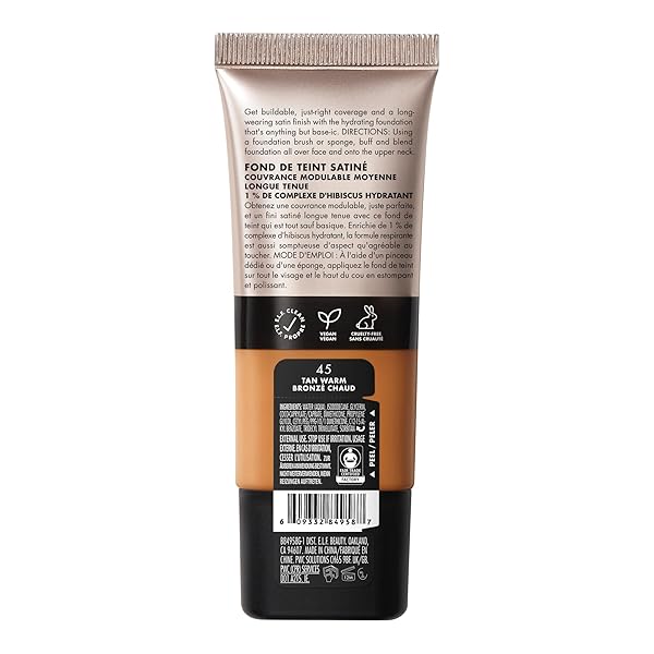 E.L.F. SOFT GLAM FOUNDATION, MEDIUM COVERAGE, LONG-LASTING & BUILDABLE FOUNDATION FOR A SMOOTH, SATIN FINISH, VEGAN & CRUELTY-FREE, 45 TAN WARM