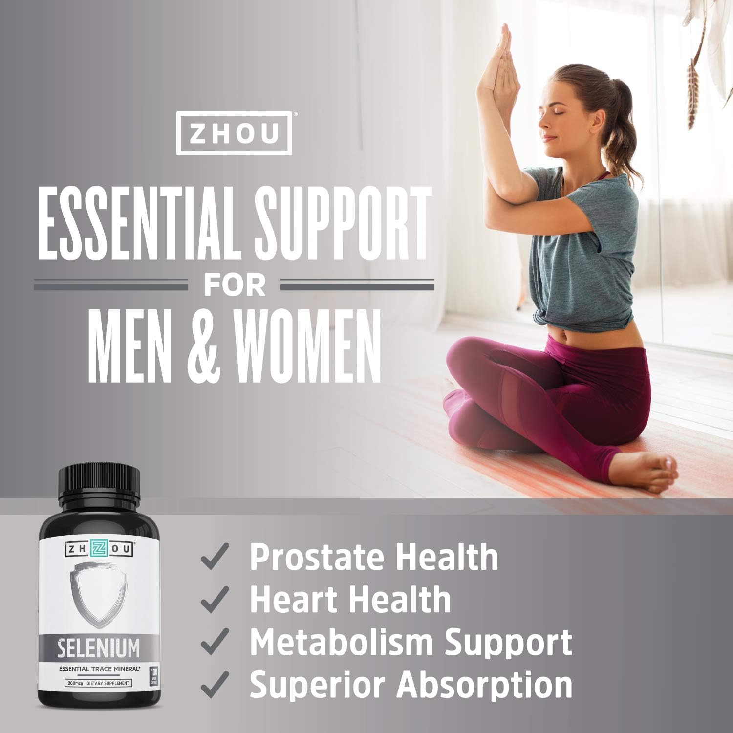 Selenium 200mcg for Thyroid, Prostate and Heart Health - Essential Trace Mineral with Superior Absorption - Yeast Free - 100 Once Daily Vegetable Capsules - Manufactured in The USA: Health & Personal Care